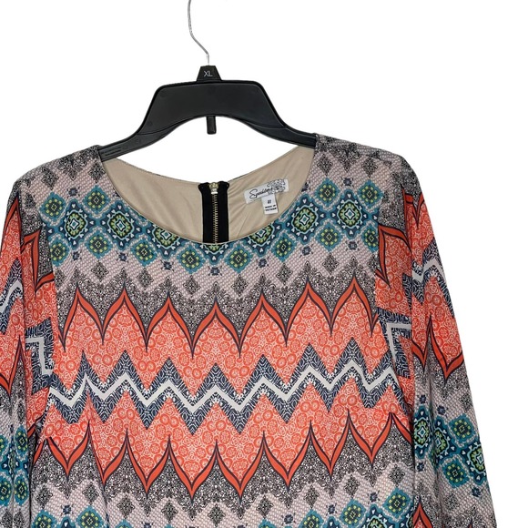 Speechless Lace Trim Long Sleeve Shift Dress Geo Lined Zip Back Women Size 11 - Picture 2 of 8